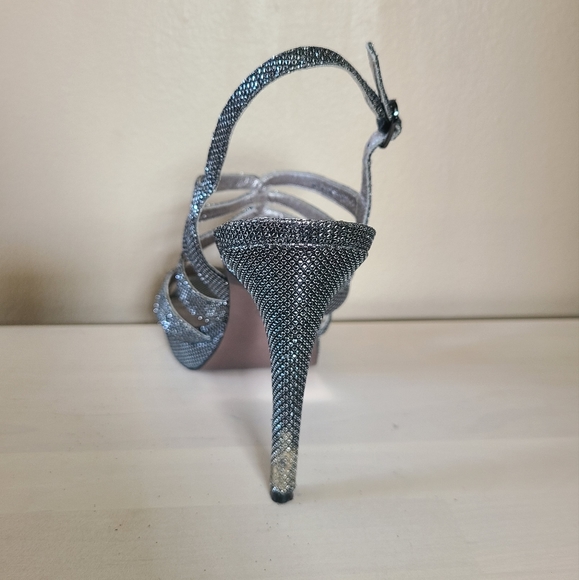 Shiny Silver Strappy Heels - Picture 3 of 7